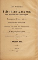 view Zur Kenntnis der Stirnhirntumoren mit psychischen Störungen ... / vorgelegt von Hermann Böss.