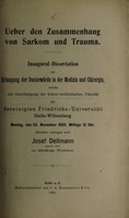 view Ueber den Zusammenhang von Sarkom und Trauma ... / Josef Deilmann.