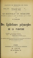 view Des epitheliomes polymorphes de la parotide ... / par B. Paillier.