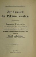 view Zur Kasuistik der Pylorus-Resektion ... / vorgelegt von Heinrich Landwehrmann.