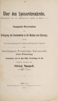 view Über den Speiseröhrenkrebs : Mitteilungen aus der Medizinischen Klinik zu Halle a.S. ... / vorgelegt von Otfried Mampell.