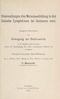 view Untersuchungen über Metastasenbildung in den iliakalen Lymphdrüsen bei Carcinoma uteri ... / P. Manteufel.