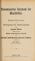 view Disseminiertes Carcinom der Mundhöhle ... / vorgelegt von Hans Mayer.