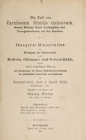 view Ein Fall von osteoplastichem Magenkrebs ... / vorgelegt von Paul Röllmann.