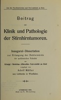 view Beitrag zur Klinik und Pathologie der Stirnhirntumoren ... / vorgelegt von Adolf Müller.