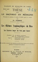 view Les Œdèmes lymphangitiques du bras après les exérèses larges du sein pour cancer ... / par Ch. Poirson.