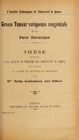 view Grosse tumeur variqueuse congénitale de la paroi thoracique ... / par Malka Goldenberg.