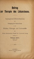 view Beitrag zur Therapie des Lidcarcinoms ... / vorgelegt von Hermann Keller.