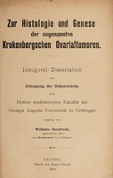 view Zur Histologie und Genese der sogenannten Krukenbergschen Ovarialtumoren ... / vorgelegt von Wilhelm Sandrock.