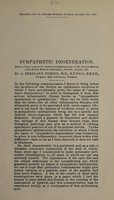 view Symapthetic degeneration : being a paper read in the Section of Ophthalmology at the Annual Meeting of the British Medical Association, Toronto, August 1906 / by Freeland Fergus.