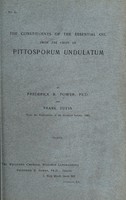 view The constituents of the essential oil from the fruit of Pittosporum undulatum / by Frederick B. Power and Frank Tutin.