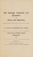 view The etiology, symptoms and treatment of idiocy and imbecility / by T. Duncan Greenlees.