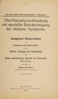 view Über Hypophysiserkrankung mit spezieller Berücksichtigung der okularen Symptome ... / vorgelegt von Eduard Birt.