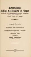 view Metastatische maligne Geschwülste im Herzen : Befunde bei 1078 Carcinomen und 160 Sarcomen, seziert in der pathol.-anat. Anstalt Basel ... / vorgelegt von Boruch Blumensohn.