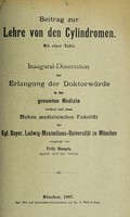 view Beitrag zur Lehre von den Cylindromen ... / vorgelegt von Fritz Rempis.