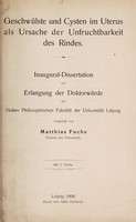 view Geschwülste und Cysten im Uterus als Ursache der Unfruchtbarkeit des Rindes ... / vorgelegt von Matthias Fuchs.