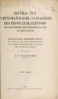 view Beitrag zur Symptomatologie und Diagnose des Prostatakarzinoms : mit besonderer Berücksichtigung der Frühdiagnose ... / vorgelegt von J.F. Salinger.