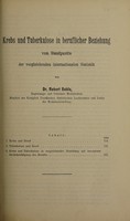 view Krebs und Tuberkulose in beruflicher Beziehung vom Standpunkte der vergleichenden internationalen Statistik / von Robert Behla.