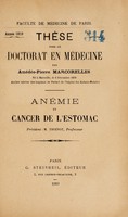 view Anémie et cancer de l'estomac / par Amédéé-Pierre Marcorelles.