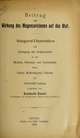 view Beitrag zur Wirkung des Magencarcinoms auf das Blut ... / vorgelegt von Reinhold Riedel.