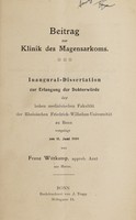 view Beitrag zur Klinik des Magensarkoms ... / von Franz Wittkamp.