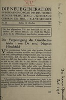 view Die Vergeistigung des Geschlechtstriebs / von Magnus Hirschfeld.