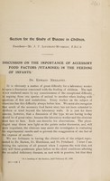 view Discussion on the importance of accessory food factors (vitamines) in the feeding of infants / Edward Mellanby [and others].