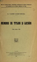 view Memoriu de titluri și lucraři. 1 / Valeriu L. Bologa.