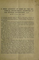 view A brief account of some of the historical instruments exhibited at the Optical Convention, 1926 / by R.S. Clay.