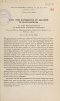 view The estimation of calcium in blood-serum / by John William Trevan and Henrietta Winifred Bainbridge.