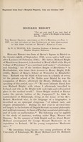 view Richard Bright : the Bright Oration delivered at Guy's Hospital on July 8, 1927, on the occasion of the centenary of the publication of the first volume of Bright's Medical Cases / by W.S. Thayer.