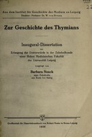 view Zur Geschichte des Thymians / Barbara Noack.