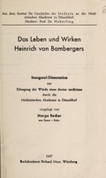 view Das Leben und Wirken Heinrich von Bambergers : Inaugural-Dissertation ... / vorgelegt von Marga Becker.