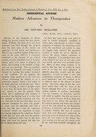 view Modern advances in therapeutics : presidential address / by Sir Edward Mellanby.