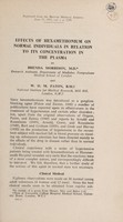 view Effects of hexamethonium on normal individuals in relation to its concentration in the plasma / by Brenda Morrison and W.D.M. Paton.