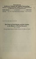 view The work of Paul Ehrlich and his position in the history of medical research / [T.S. Work].