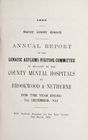 view Annual report of the Lunatic Asylums Visiting Committee : in relation to the County Mental Hospitals at Brockwood & Netherne : 1922.