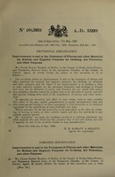 view Improvements in and in the treatment of fibrous and other materials for medical and hygienic purposes for clothing, air filtration, and other purposes / [Frank Daniel Haddon].