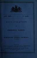 view Specification of Frederick Parker : re-burning animal charcoal.