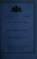 view Specification of Henry Huntley Mohun : manufacture of fuel.