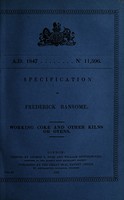 view Specification of Frederick Ransome : working coke and other kilns or ovens.
