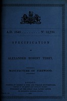 view Specification of Alexander Robert Terry : manufacture of firewood.