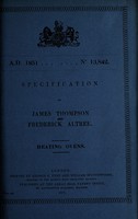 view Specification of James Thompson and Frederick Altree : heating ovens.