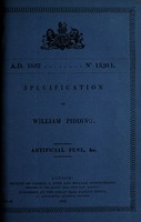 view Specification of William Pidding : artificial fuel.