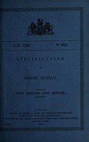 view Specification of Joseph Hately : fire engine and boiler.