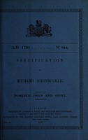 view Specification of Richard Hornbuckle : domestic oven and stove.