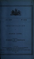 view Specification of Francis Lloyd : Furnace or fire-place.