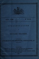 view Specification of Richard Shannon : apparatus for brewing, distilling, &c.