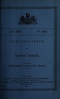 view Specification of George Bodley : portable culinary stove.