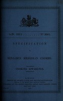 view Specification of Benjamin Merriman Coombs : cooking apparatus.